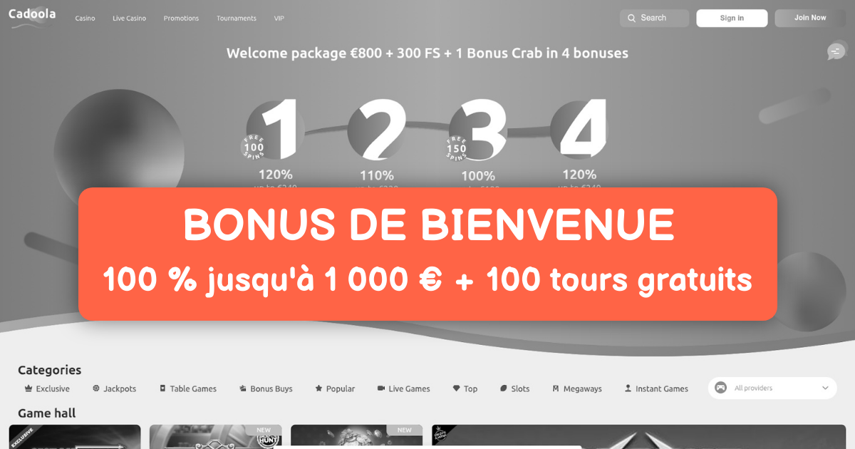 Cadoola Casino welcome bonus