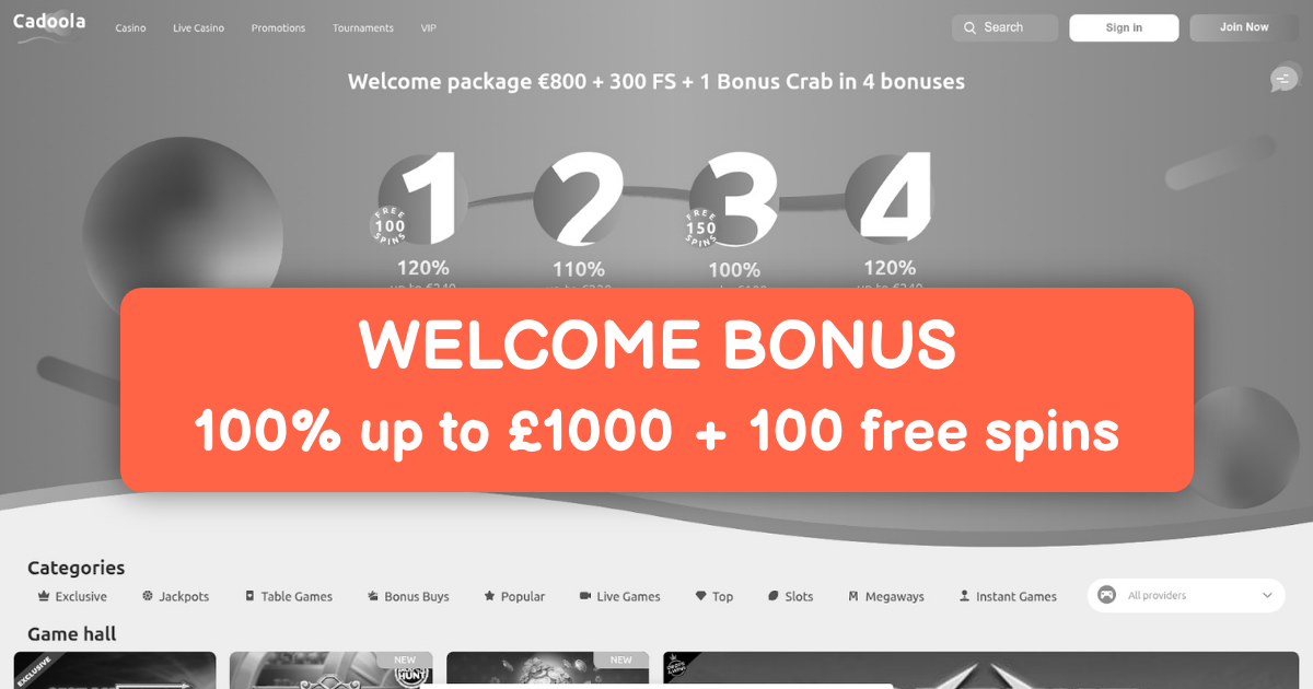 Cadoola Casino welcome bonus
