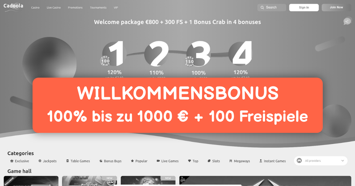 Cadoola Casino welcome bonus